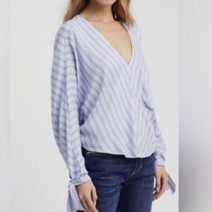 We The Free (Free People) Blue Striped Morning Dolman Top Women’s Small